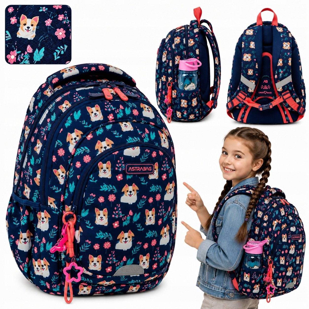 Plecak Szkolny Młodzieżowy Piesek Dla Dziewczynki 20L Klasa 1-3 Astrabag