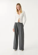Spodnie damskie - Stradivarius Regulowane spodnie z bardzo szerokimi nogawkami Ciemnoszary 36 - miniaturka - grafika 1