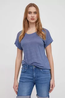 Koszulki sportowe damskie - Pepe Jeans t-shirt lniany kolor niebieski - grafika 1
