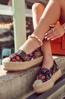 Espadryle damskie - Espadryle Modne Wsuwane Kwiaty Czarne Morice - Zazoo - grafika 1