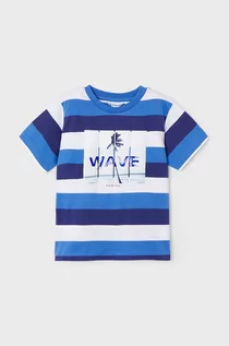 Koszulki dla chłopców - Mayoral t-shirt bawełniany dziecięcy kolor niebieski z nadrukiem - grafika 1