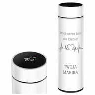 Kubki termiczne - Kubek termiczny termos biały z wyświetlaczem LED z grawerem dla c - miniaturka - grafika 1