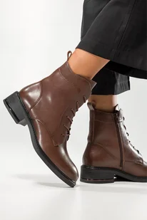 Brązowe botki skórzane damskie Sergio Leone sznurowane BT760-S-CA - Botki damskie - miniaturka - grafika 1