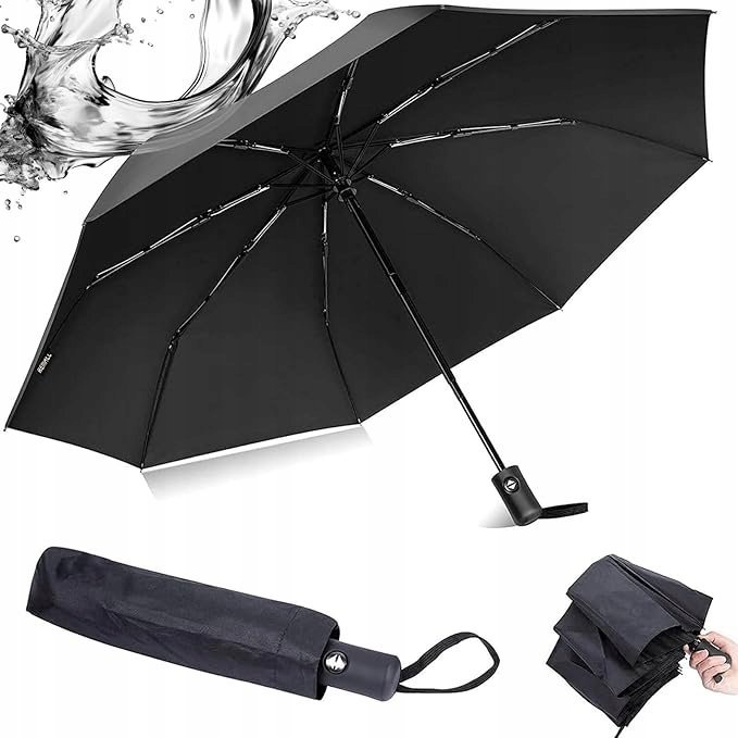 Parasolka Składana Automatyczna Duża Parasol Męska Damska Lekka XXL Czarny
