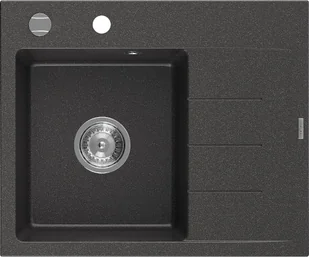 Mexen Ben zlewozmywak granitowy 1-komorowy z ociekaczem prawy 600 x 500 mm, czarny nakrapiany, syfon chrom - 6523605000-76 - Zlewozmywaki - miniaturka - grafika 1