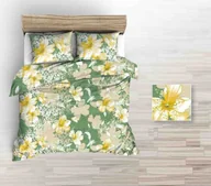 Pościel - Pościel z kory 220x200 zielona duże żółte beżowe rysowane kwiaty - miniaturka - grafika 1