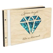 Albumy fotograficzne - Album Na Zdjęcia Wyklejany Diament Z Pierwszą Stroną W Kolorze W Drewnianej Oprawie Z Czarnymi Kartami Z Grawerem - miniaturka - grafika 1