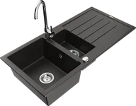 Zlewozmywaki z baterią - Mexen Andres zlewozmywak granitowy 1,5-komorowy z ociekaczem i baterią kuchenną Telma, czarny/złoty - 6515-75-670200-00 - miniaturka - grafika 1