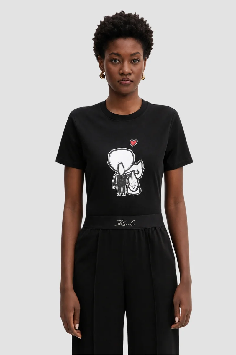 KARL LAGERFELD Czarny damski t-shirt z nadrukiem Ikon Valentine L