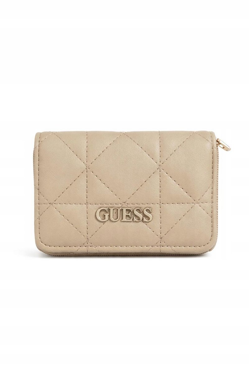 GUESS PIKOWANY PORTFEL Z LOGO BEŻOWY DAMSKI 14X10X3 1GŁA