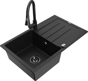 Mexen Bruno zlewozmywak granitowy 1-komorowy z ociekaczem i baterią kuchenną Elia, czarny - 6513-77-670101-70-B - Zlewozmywaki z baterią - miniaturka - grafika 1