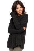 Swetry damskie - Antracytowy Oversizowy Sweter z Niewielką Stójką - miniaturka - grafika 1