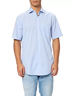 Koszule męskie - Seidensticker Męska koszula biznesowa - Regular Fit - nie wymaga prasowania - kołnierz Kent - krótki rękaw - 100% bawełna, niebieski (jasnoniebieski 48), 39 - grafika 1
