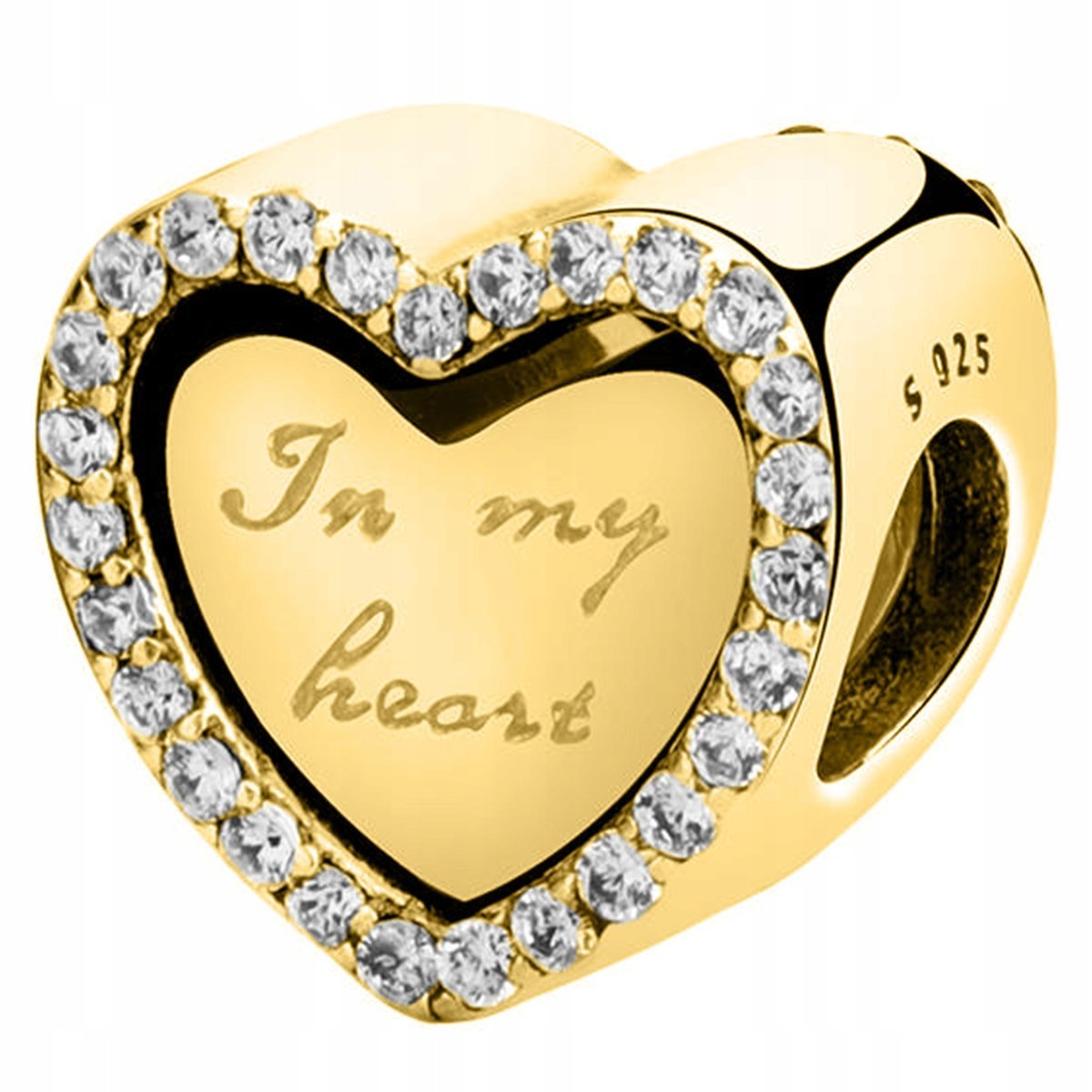 Złoty Charms Podwójne Serce Serduszko Dwa Serca Napis Heart SREBRO 925