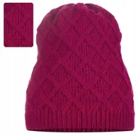 Czapki damskie - Czapka Damska Kobieca Beanie Ciepła Jesienna Zimowa Ozdobna Fuksja Róż - miniaturka - grafika 1