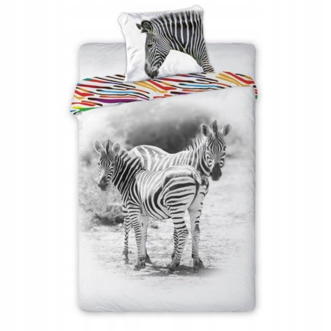 Pościel Bawełniana 140x200 70x90 Zebra Czarno-Biała Zwierzęcy Motyw
