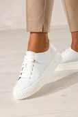 Półbuty damskie - Białe sneakersy skórzane damskie buty sportowe na platformie z kłódką sznurowane PRODUKT POLSKI Casu 1145 - miniaturka - grafika 1
