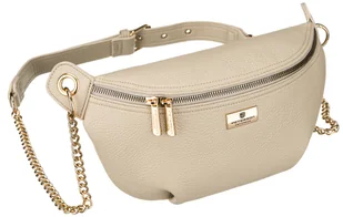 Saszetka damska beżowa PETERSON nerka mała listonoszka z ozdobnym łańcuszkiem kieszonki na suwak regulowany pasek złote okucia modna miejska - Nerki - miniaturka - grafika 1