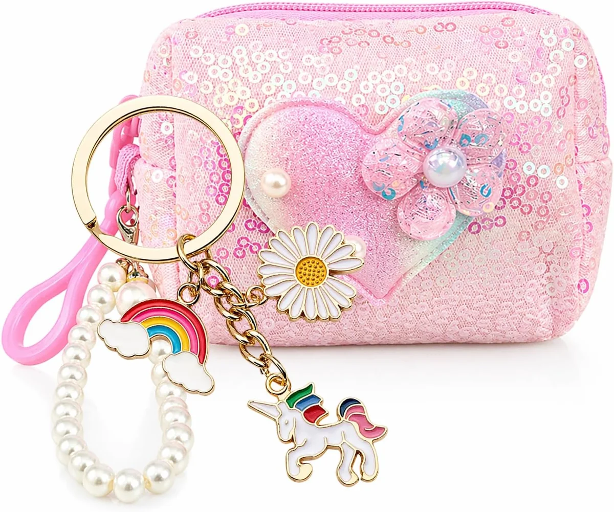 PORTMONETKA DZIEWCZĘCY UNICORN RÓŻOWY CEKINY PERŁY ELEGANCKI