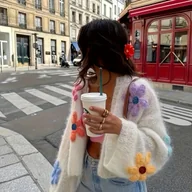 Swetry damskie - TEMU 2025 Jesienny Miękki i Wygodny Płaszcz Dopaminowy Kolorowy Kwiatowy Haftowany Sweter Kardigan - miniaturka - grafika 1