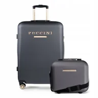 Walizki - PUCCINI Zestaw Komplet WALIZEK Podróżnych ABS 2w1 Średnia + Kuferek Szare - miniaturka - grafika 1