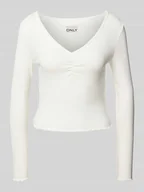 Bluzki damskie - Bluzka z długim rękawem o kroju slim fit z mieszanki bawełny z falbanami model ‘BETTY’ - miniaturka - grafika 1