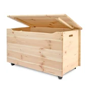 Fotele i pufy dla dzieci - Kufer drewniany na kółkach Skrzynia Kuferek sosna - miniaturka - grafika 1