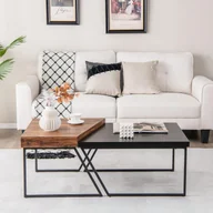 Ławy i stoliki kawowe - Stolik kawowy zestaw 2, dzielony stolik boczny z malowanymi proszkowo metalowymi nogami, trapezowy stolik do sofy, do salonu, biura, sypialni, 120 x 60 x 46 cm, czarny + brązowy - miniaturka - grafika 1