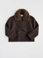 Płaszcze damskie - Reserved - Płaszcz z dodatkiem wełny - ciemnobrązowy - miniaturka - grafika 1