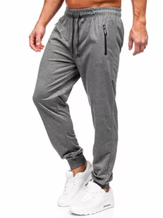 Antracytowe spodnie męskie joggery dresowe Denley JX6103 - Spodnie sportowe męskie - miniaturka - grafika 1