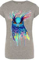 Koszulki i topy damskie - Kolorowa Sowa Piękny T-shirt Damski Modny Rozm.S - miniaturka - grafika 1