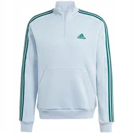 Bluzy męskie - Bluza męska adidas Essentials Fleece 3-Stripes 1/4-Zip błękitna IJ8909 2XL - miniaturka - grafika 1