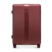 Walizki - Duża walizka z polikarbonu w pionowe tłoczenia burgund - miniaturka - grafika 1