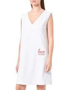Love Moschino Sukienka damska bez rękawów, trapezowa, dekolt w serek, biała optyczna, 40, optical white, 40 - Sukienki - miniaturka - grafika 1