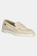 Mokasyny damskie - Tommy Hilfiger mokasyny nubukowe FLAG SOFT NUBUCK LOAFER damskie kolor beżowy na płaskim obcasie FW0FW08679 - miniaturka - grafika 1
