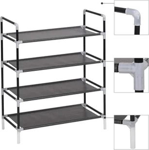 Stojak na buty z 4 półkami, metal i włóknina, czarny - Szafki na buty - miniaturka - grafika 1