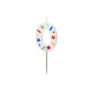 Urodziny dla dorosłych - PartyDeco Świeczka urodzinowa 0 biała konfetti 5.5cm - miniaturka - grafika 1