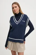 Swetry damskie - Pepe Jeans kamizelka bawełniana IVA VEST kolor granatowy lekki PL702167 - miniaturka - grafika 1