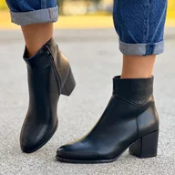 Botki damskie - Czarne ze skóry eko botki damskie na obcasie Sergio Leone Bt631 - miniaturka - grafika 1