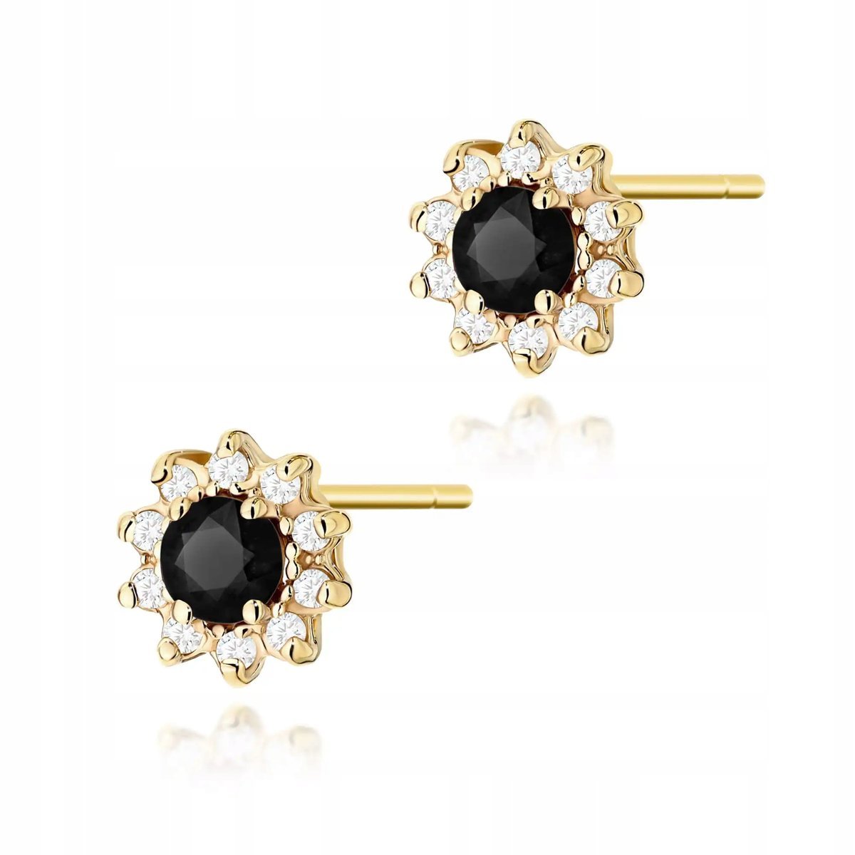 Kolczyki ze złota 585 z czarnym diamentem 0,12ct efektowne modny wzór 14k