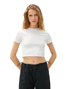 Koton Crop Short Sleeve High Neck T-Shirt damski, biały (000), S - Koszulki i topy damskie - miniaturka - grafika 1
