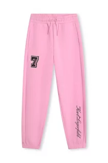 Spodnie i spodenki dla dziewczynek - Karl Lagerfeld spodnie dresowe dziecięce kolor różowy z aplikacją - grafika 1