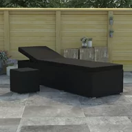 Leżaki ogrodowe - vidaXL Leżak z poduszką i stolikiem, polirattan, czarny - miniaturka - grafika 1