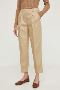 Sisley spodnie damskie kolor beżowy fason cygaretki high waist - Spodnie damskie - miniaturka - grafika 1