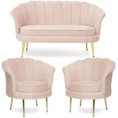 Komplety wypoczynkowe - Sofa muszelka + 2 fotele ELIF / beżowo /różowy - miniaturka - grafika 1