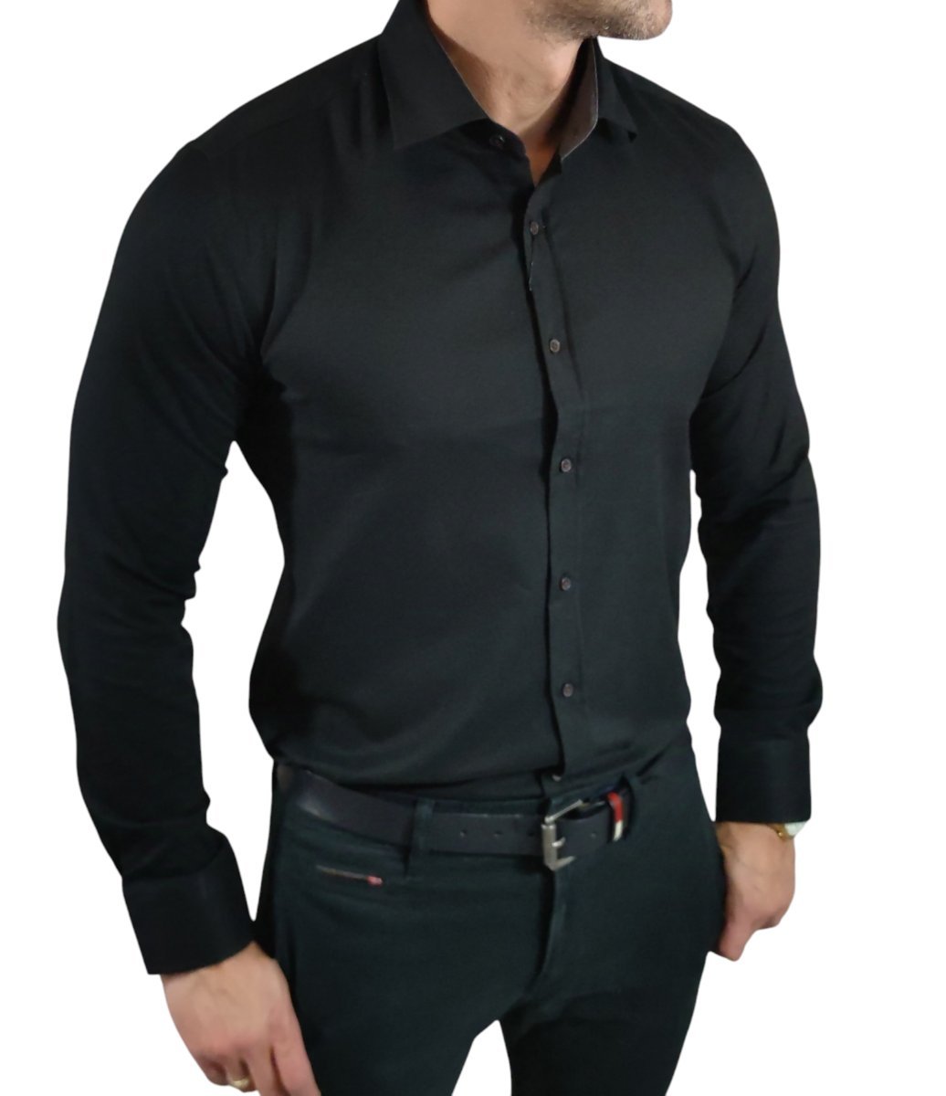 Koszula casualowa slim fit klasyczna oxford struktura czarna EGO03 3XL