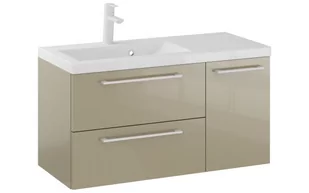 Szafka Wisząca Z Umywalką RON 90 cm D Lewa - Cappuccino Wysoki Połysk - Uchwyty Białe Matowe - Szafki łazienkowe - miniaturka - grafika 1