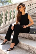 Spodnie damskie - Czarny Komplet Pudelkowa Bluzka + Szerokie Spodnie - miniaturka - grafika 1