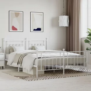 Metalowa rama łóżka z wezgłowiem i zanóżkiem, biała, 160x200 cm Lumarko! - Łóżka - miniaturka - grafika 1