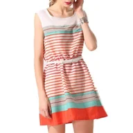 Sukienki - Szyfonowa sukienka w kolorowe paski - S - miniaturka - grafika 1